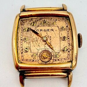 Gruen Vintage Art Deco Square Watch 15J Cal 411C Guildite Parts No Crystal